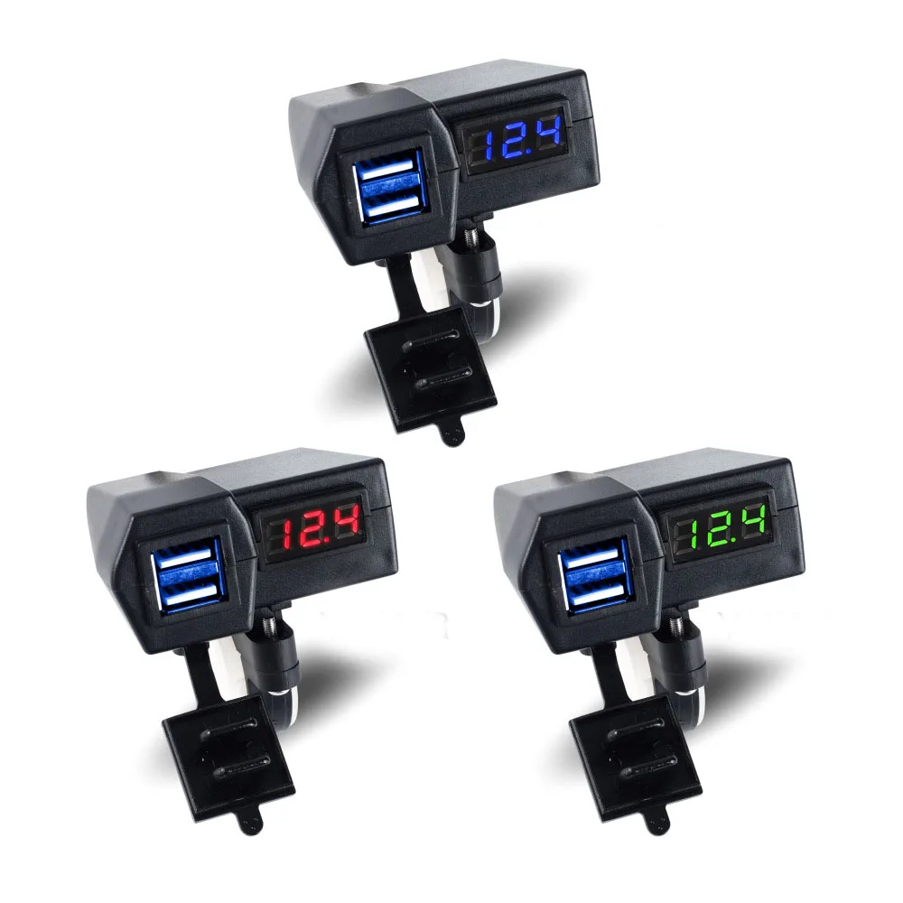 Motorcycle mobile phone charger waterproof digital display voltage 12V modified dual usb with switch accessories | Автомобили и