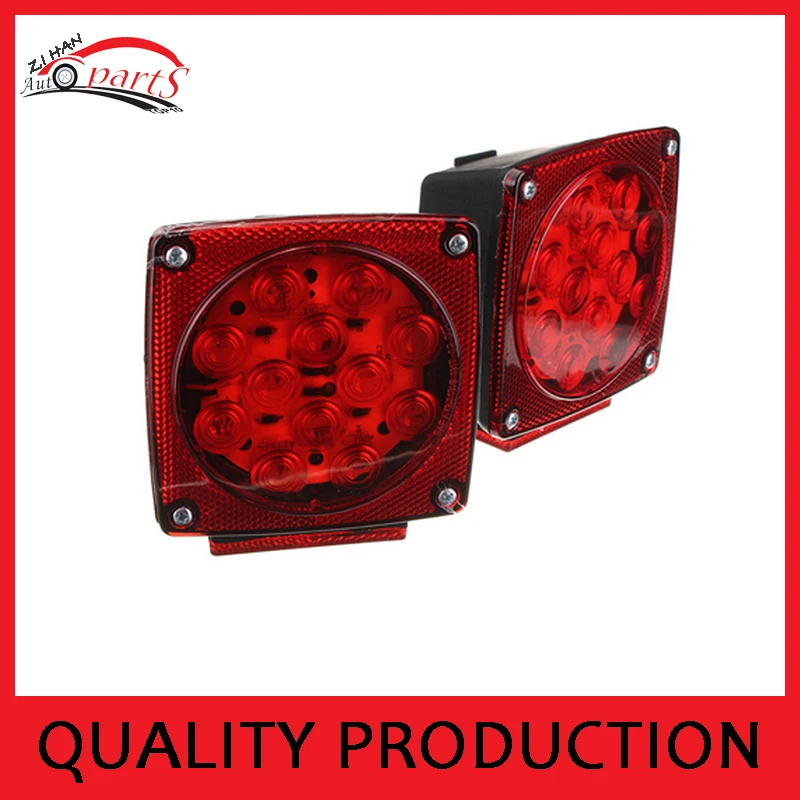 2pcs Square Trailer Lights Kit, Brake Stop Tail Running License Plate Led Light Lamp For 12v