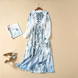 Ziwwshaoyu модный бренд весна лето с длинным рукавом ручная роспись узор Макси Элегантные платья женские - Цвет: Многоцветный
