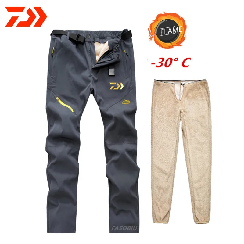 Daiwa Outdoor Fishing Pants Men's Autumn Winter Plus Velvet Windproof Fleece Thick Fishing