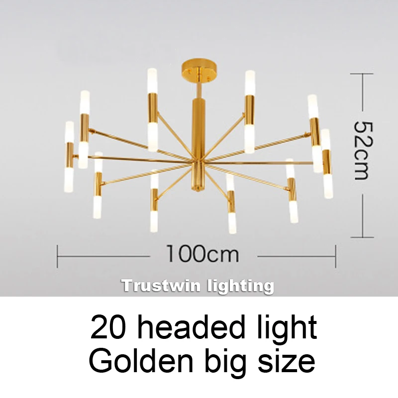 Golden 20 head big Европейский современный простой футляр для удочки светодиодный Люстра Гостиная Спальня украшение лампы - Цвет абажура: Golden 20 head big