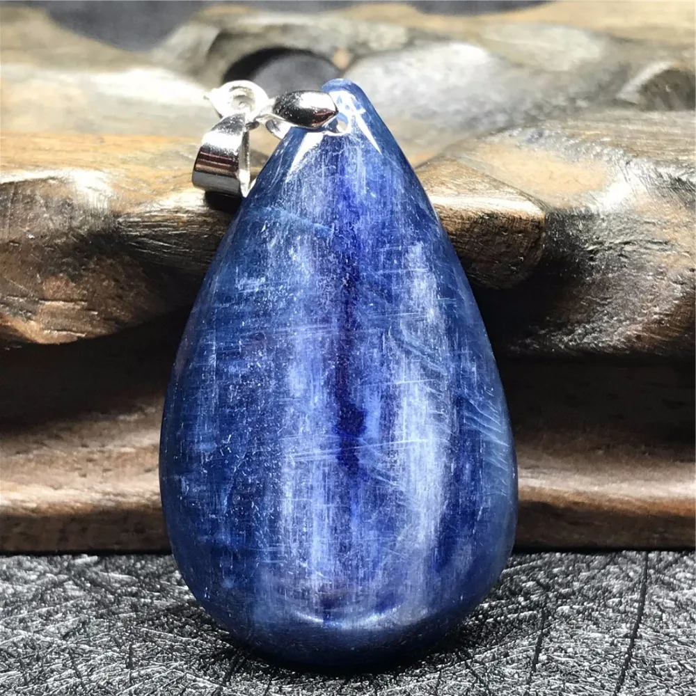 Натуральный Синий Кианит бусины кулон для женщин леди капли воды камень 35x22x5 мм Кристалл 925 серебро красота ювелирные изделия AAAAA