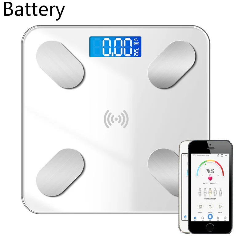 Battery Смарт-весы для жировых отложений, напольный, научный, умный, электронный, светодиодный, цифровой, для измерения веса, баланс, Bluetooth, приложение для Android или IOS - Цвет: Battery