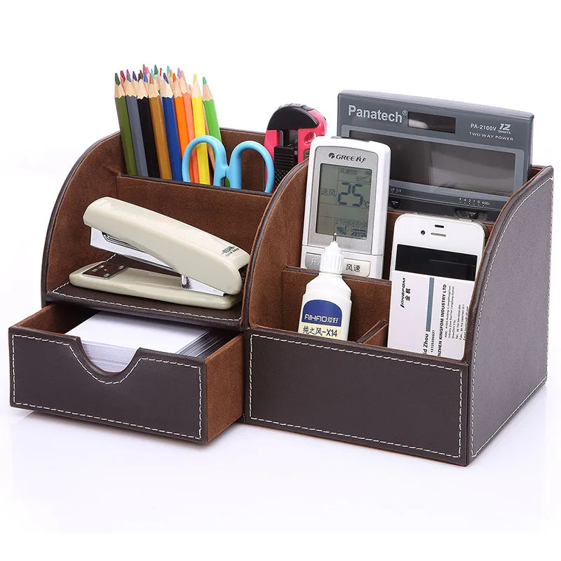

Gr si Manufacturers Customizable PU Leather Pen Container Creative Desktop Office Stationery Box Multi-functional Black Storage