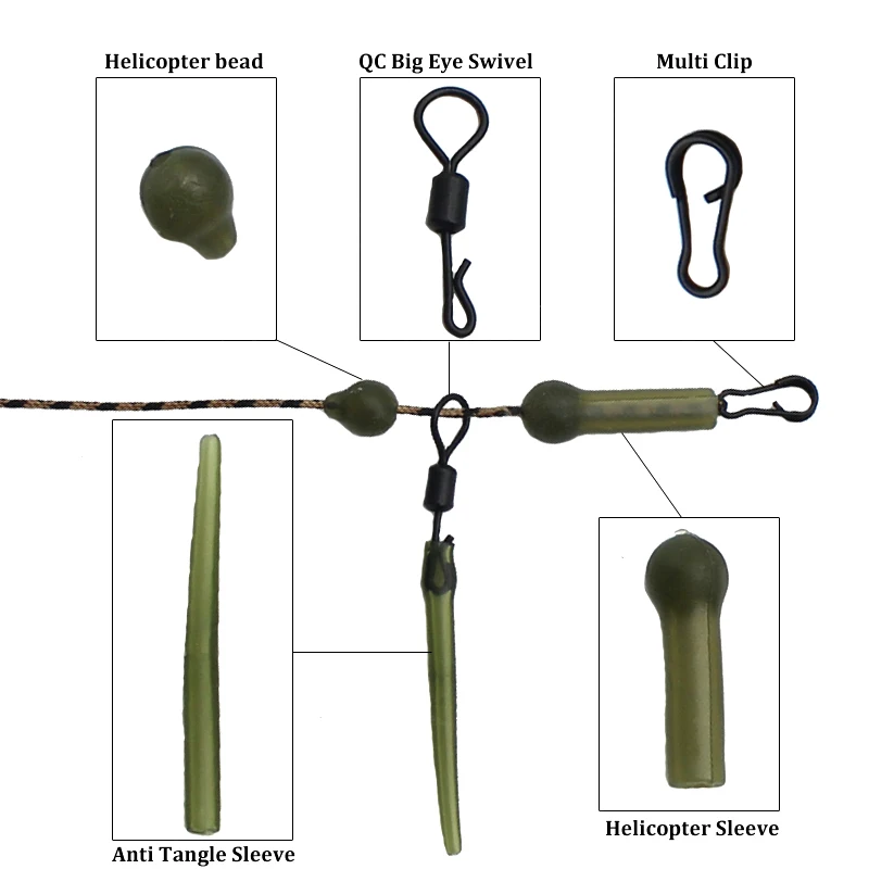 Carp Fishing Tackle 10x Helicopter Rig Components GN Chod beads swivels Sleeves~