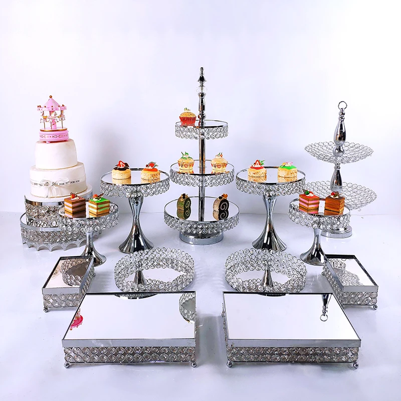 

1pc Silver Metal Electroplate Acrylic Mirror Cake Stand Set Display Wedding Birthday Party Dessert Cupcake Plate Rack