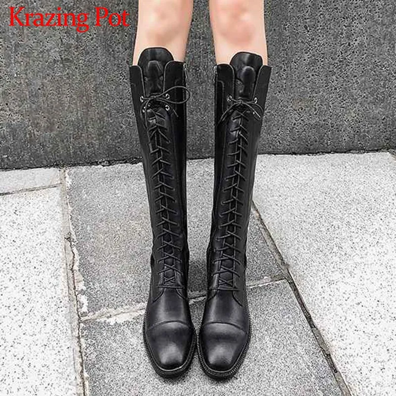 Knight Boots Med-Heels Internet Round-Toe Big-Size Women Knee Popular Lace-Up L36 Krazing-Pot