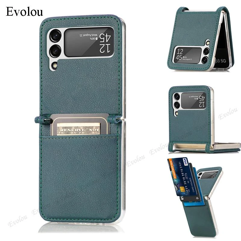 For Samsung Galaxy Z Flip 3 5G PU Leather Card Slot Wallet Phone Case For Samsung Z Flip3 Shockproof Holder Protect Cover z flip galaxy z flip3 phone case