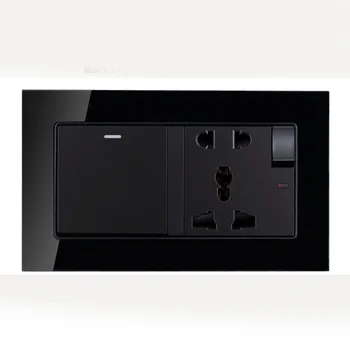 

SANDIY EU Standard Wall Power Socket + 1 Gang 1 Way On / Off Light Switch With LED Indicator Toughened glass panel 146mm*86mm