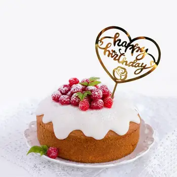 

Party Diverse Glisten Acrylic Hot Stamping Gold Flash Happy Birthday Cake Insert Dessert Decoration Topper Card
