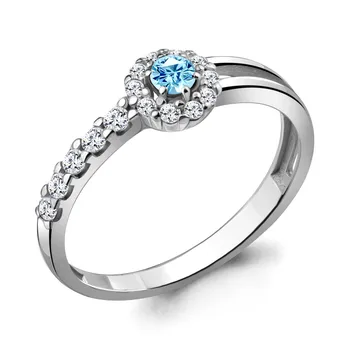 

Ring AQUAMARINE with cubic zirconia, spinel, Silver 925