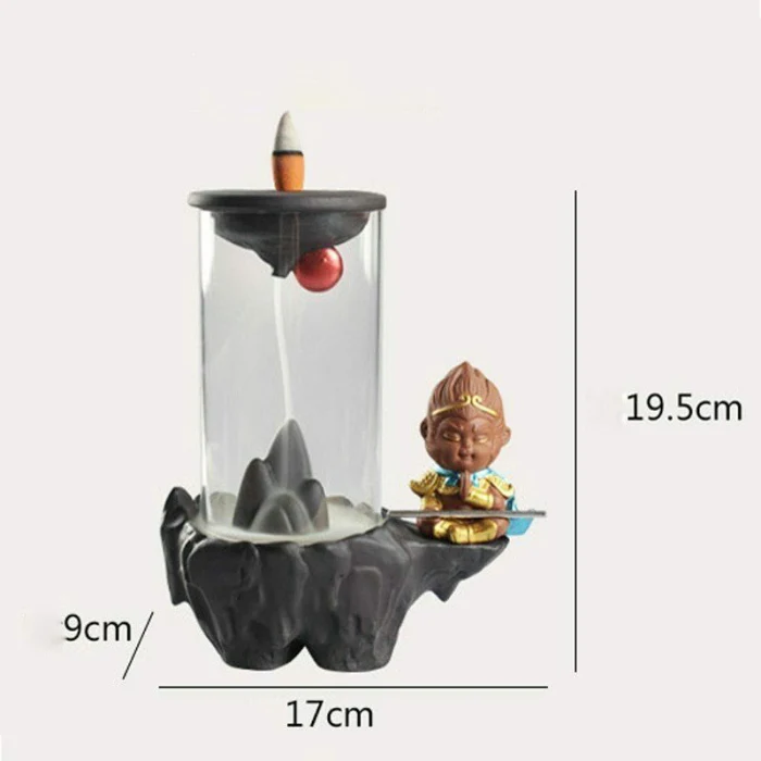 Monkey King Backflow Incense Holder Windshield Cover Waterfall Reflow Decoration for Home Office AIA99