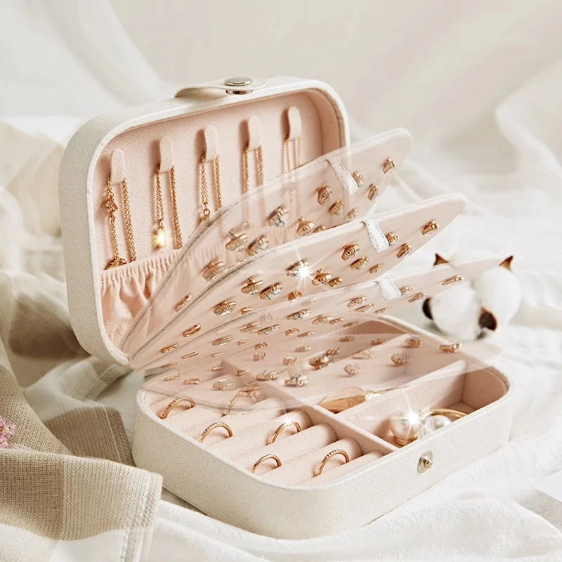 

Protable Leather Jewelry Storage Box Earrings Ring Necklace Case Jewel Packaging Travel Cosmetics Beauty Organizer Container Box