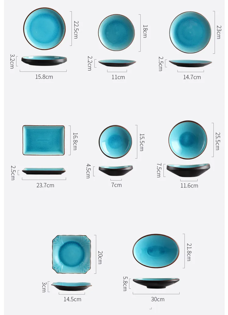 Голубая ледяная крекинга глазурь керамическая посуда Бытовая Посуда Миски Для Риса Рыба на гриле фарфоровые синие обеденные тарелки