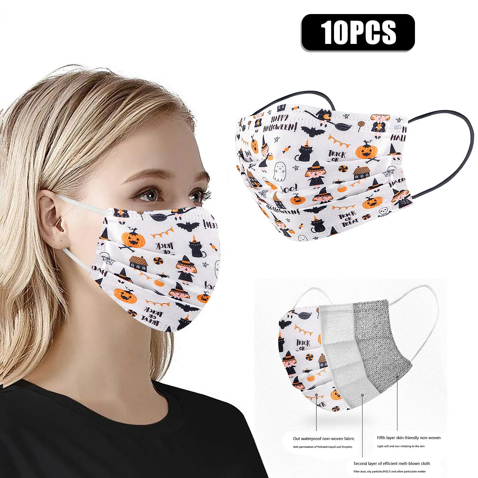 50/100pcs Halloween Cosplay Mascarillas Disposable Face Mask For Adult Print Face Masks Mascarilla Desechable Masque Jetables
