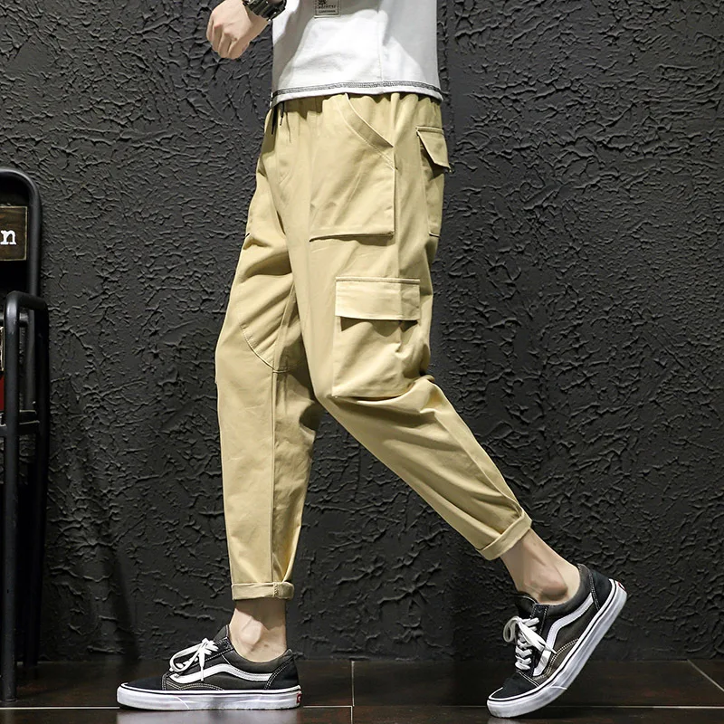 

Autumn New Style Korean-style Casual Pants Multi-pockets Straight-Cut Solid Color Capri Pants Loose-Fit INS Workwear Fashion Pan