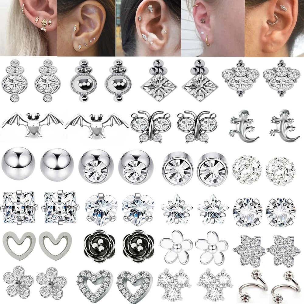 Стальные ушной хрящ 1 шт. серьги для пирсинга циркониевые гвоздики спиральный