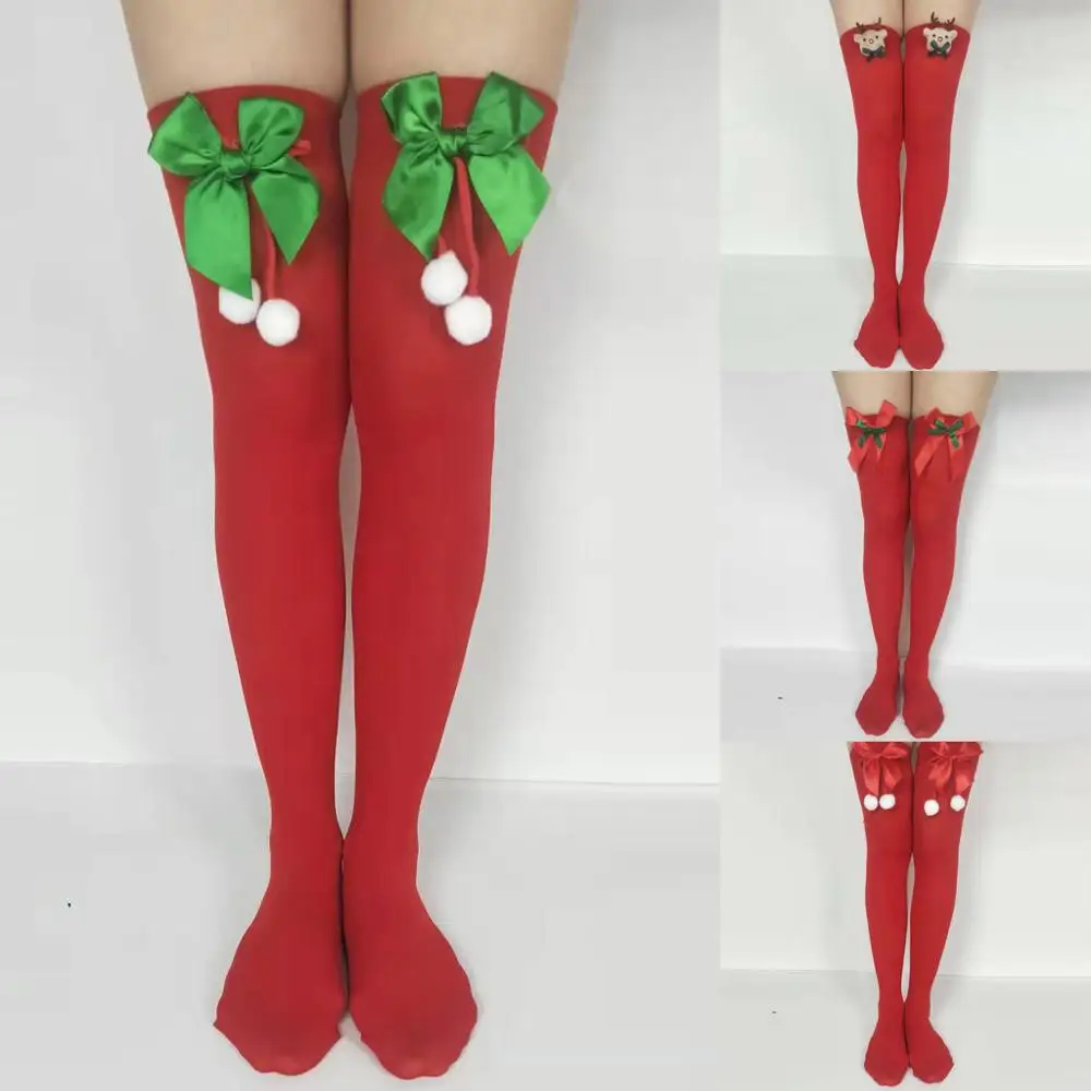 Модные женские носки для девочек; пикантные однотонные рождественские носки с бантом; женские вечерние Гольфы; популярные женские носки; рождественские украшения; Chaussette