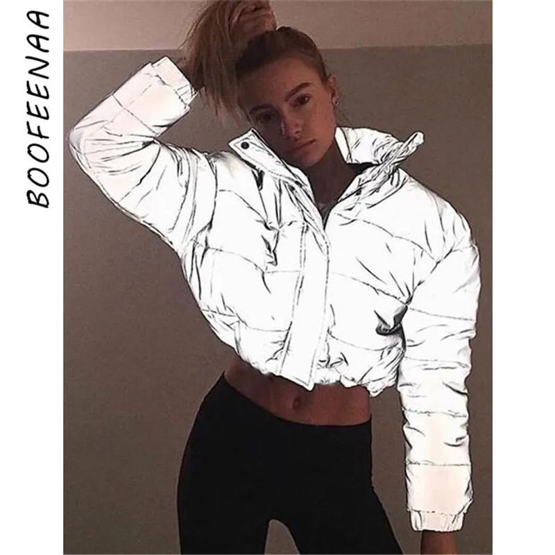BOOFEENAA Светоотражающая пуховая куртка зимнее пальто женская парка уличная мода 2019