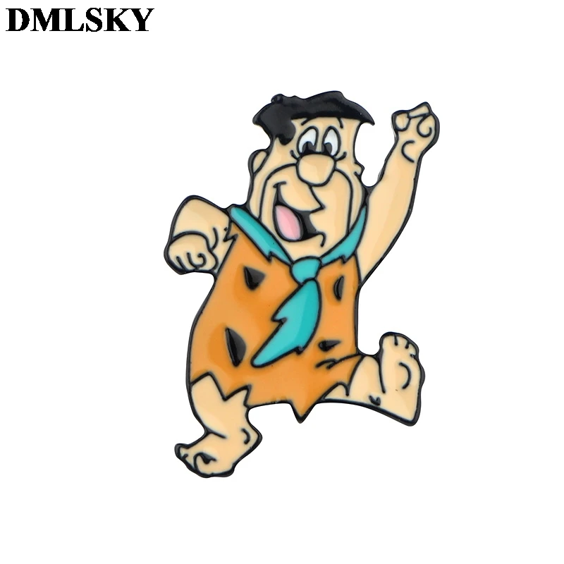 DMLSKY The Flintstones Personality brooch Metal Pin For Women Men Backpack Pin clothes Pins badge Hat Pin Charm JewelryM3986