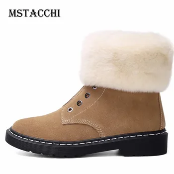 

MStacchi Winter Fur Warm Snow Boots Women Round Toe Zipper Plush Zapatos De Mujer Suede Mid-calf Flats Botas Mujer Invierno 2020