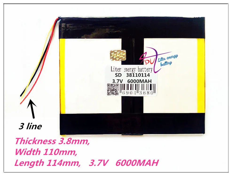 3 линии 6000MAH 38110114 3,7 V 40110110 полимерные аккумуляторные батареи gps DVD power bank планшетный компьютер общая батарея