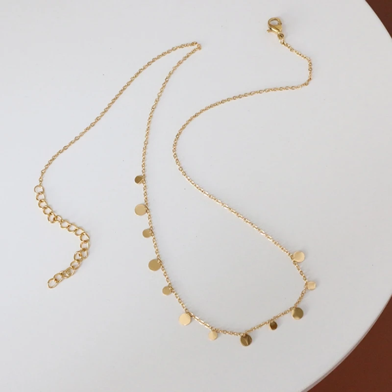 Stainless Steel Round Gold Disc Coin Choker Necklace For Women 14k gold Tassel Coins Charms Necklace collar Gift for Female