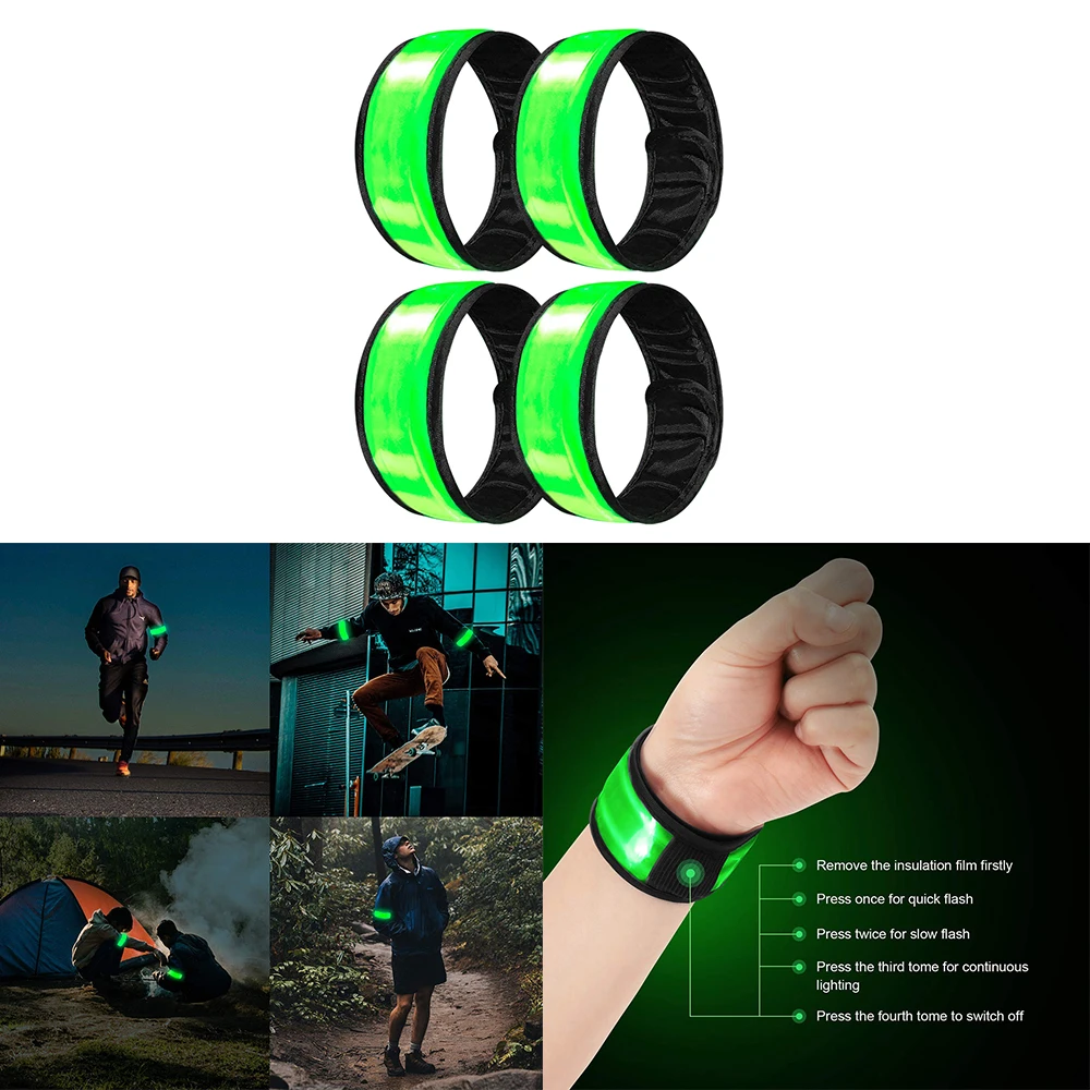 Glowing Wrist Flashing Reflective Safety Slap Light Up LED Armband Glow Sports Night Running Cycling Outdoor Exercise Activities
