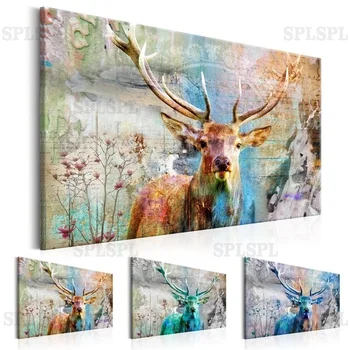 

Colorful Landscape Canvas Painting Wild Animal Deer Posters and Prints Flower Wall Art Pictures for Living Room Decoration