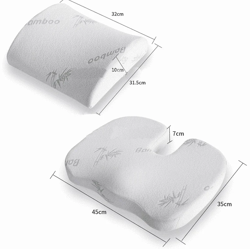 Memory Foam Seat Cushion Back Waist Support Set Home Office