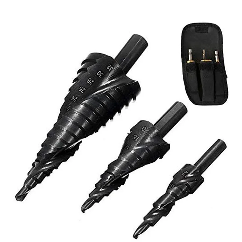 3PCS 4-32MM HSS Cobalt Step Drill Bit Set Nitrogen High Speed Steel Spiral for Metal Cone Triple-Cornered Shank Hole Cutter | Инструменты