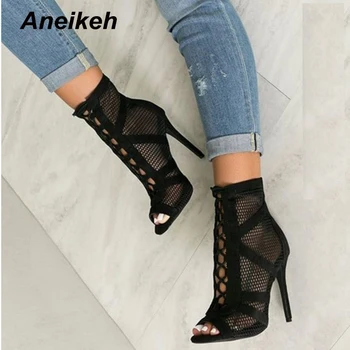 mesh lace up heels