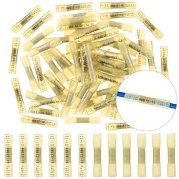

200/100/50/25/20/10Pcs Yellow Heat Shrink Waterproof Splice Crimp Terminals Wire Butt Insulated Connectors Kit AWG10-12