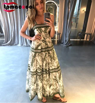 

Tpmaccool luxury Australia designer 20 women vintage style Summer New Lace Long Dresses floral Print high waist boho party Dress