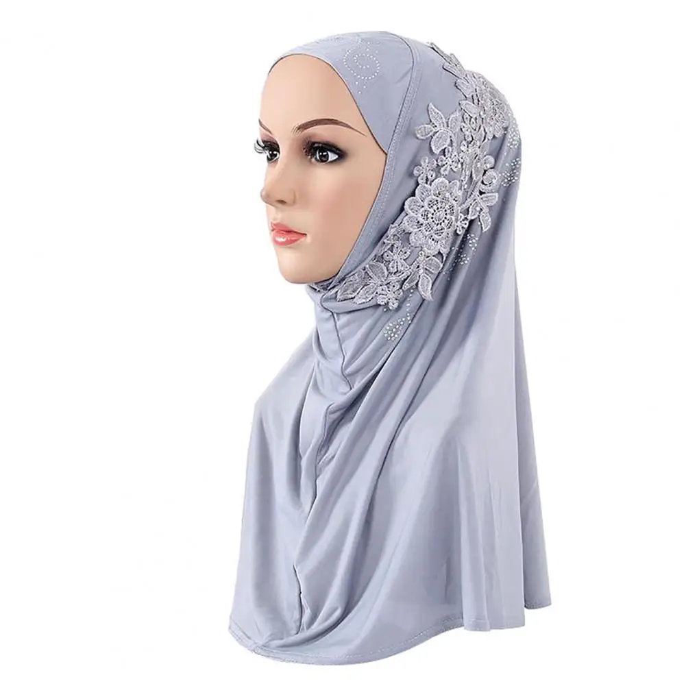 Głowa kobiety okładka jednokolorowa koronka Rhinestone muzułmański hidżab Wrap szal muzułmański Cap Head Cover