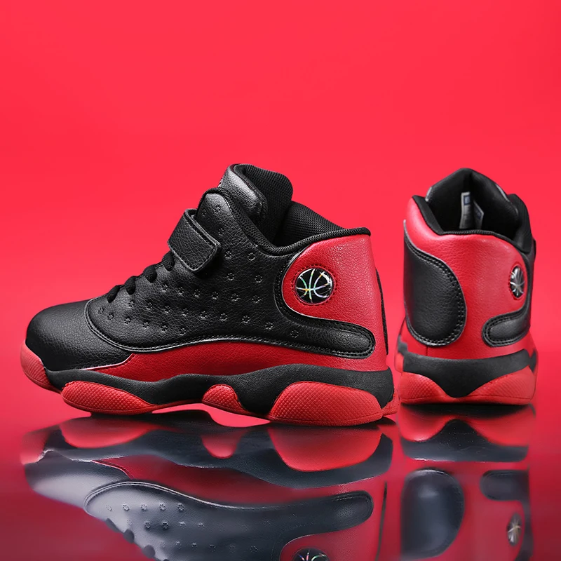 Баскетбольные кроссовки для мальчиков в стиле ретро, Брендовые мужские баскетбольные кроссовки для мальчиков, амортизирующие кроссовки, дышащая Спортивная обувь для детей - Цвет: Bl-red