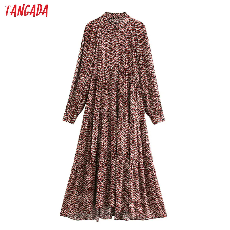 Tangada женское платье-рубашка с цветочным принтом с длинным рукавом винтажное женское платье-миди vestidos JE98