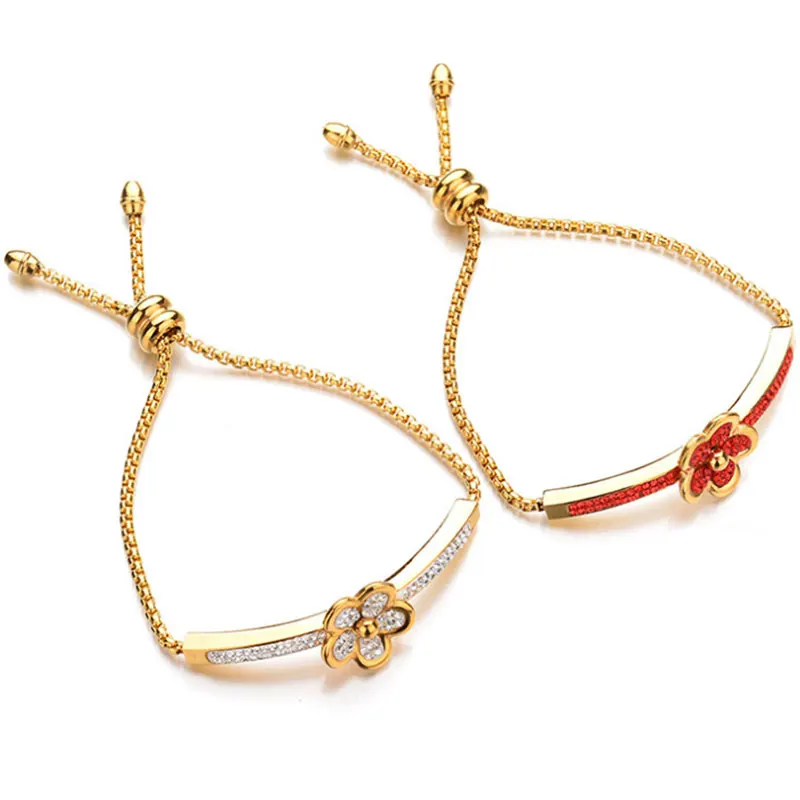 Подвеска в форме цветка розы браслет для женщин из нержавеющей стали регулируемый браслет CZ проложили циркония изысканные свадебные ювелирные изделия