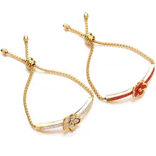 Подвеска в форме цветка розы браслет для женщин из нержавеющей стали регулируемый браслет CZ проложили циркония изысканные свадебные ювелирные изделия