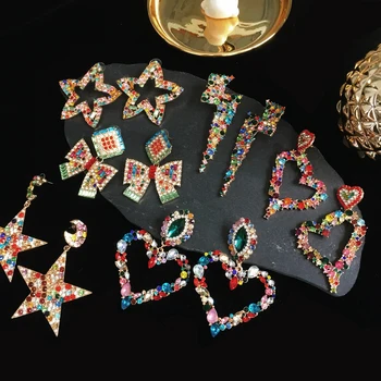 

Ztech Exaggerated Fashion Big Long Crystal Pentagram Bowknot Heart Rhinestones Earrings Women Drop Earrings Jewelry Gift