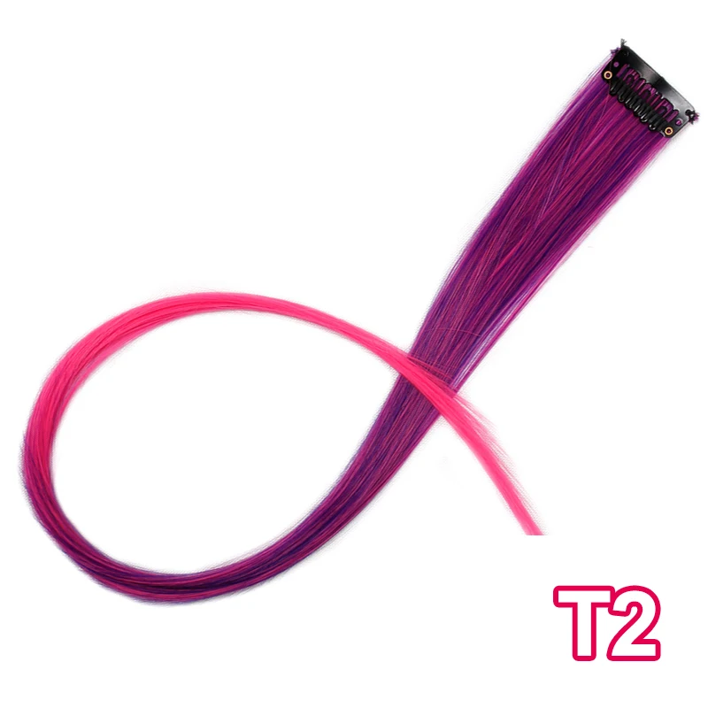 Энергичные прямые волосы на заколках длиной 20 дюймов, 45 цветов, термостойкие синтетические волосы для наращивания, радужная прядь - Цвет: T2