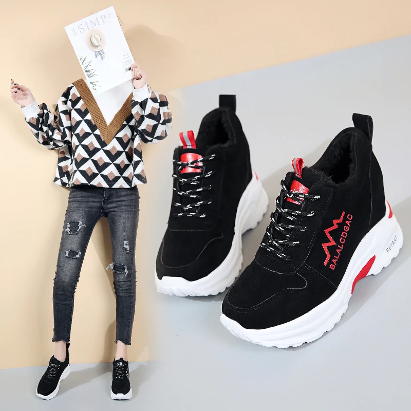 

Fashion Sneakers Women Flying Knitting Casual Shoes Breathable Height Increasing Platform Sneakers black Shoes Platform Shoes