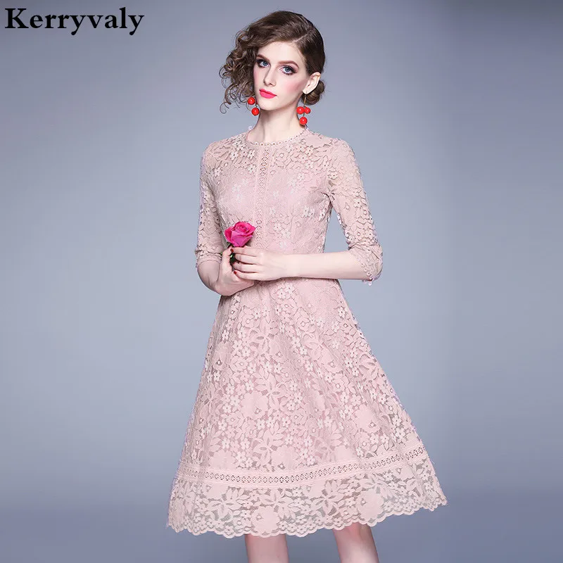 Длинный подол миди Розовое Кружевное Платье Vestidos Повседневные Mujer Осенние Синие Вечерние платья Lange Jurken Sukienki Na Lato K6668