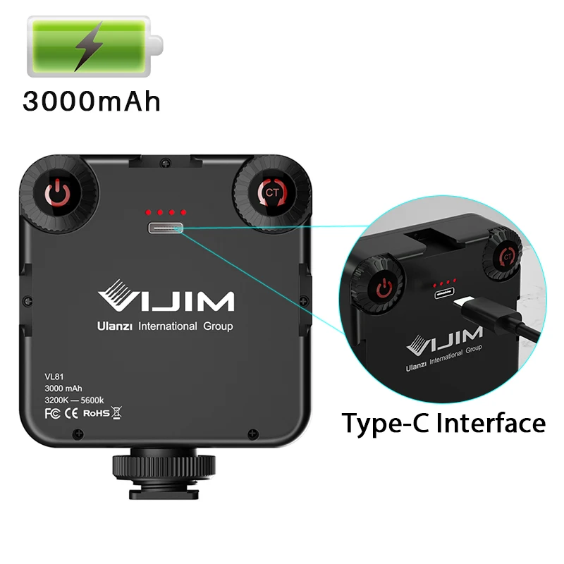 Ulanzi-luz em Mini Led com Controle de Intensidade Bateria Recarregável Vijim 6.5 lm w Vl81 3200k-5600k - Image 2