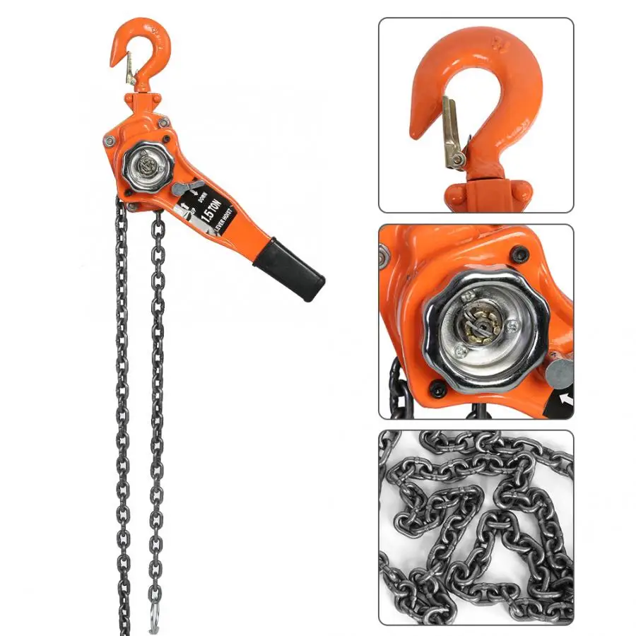 1 Set Alloy Steel 1.5Ton 10ft Lever Chain Hoist Ratchet Puller Lifting Equipment Lever Chain Puller