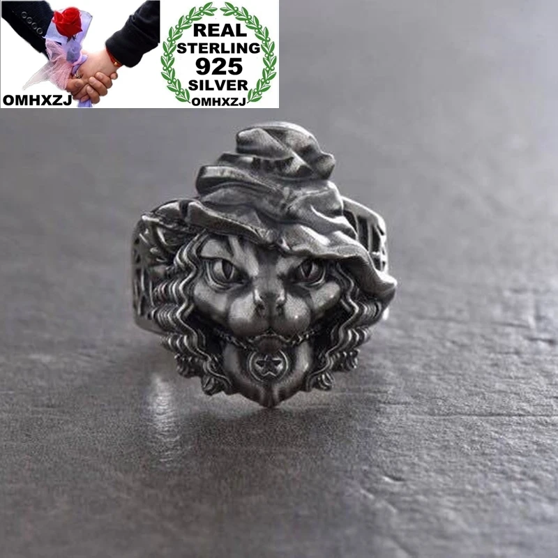 

OMHXZJ RR1075 Jewelry Wholesale European Fashion Hot Fine Woman Man Party Birthday Gift Vintage Animal Head S925 Tai Silver Ring