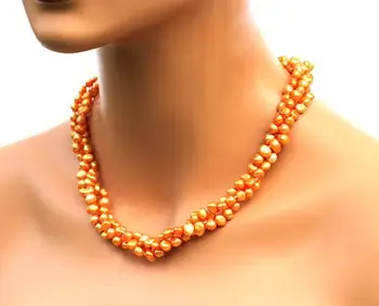 

Unique Pearls jewellery Store Orange Baroque Genuine Freshwater Pearl Necklace Charming Women Gift Fine Jewelry
