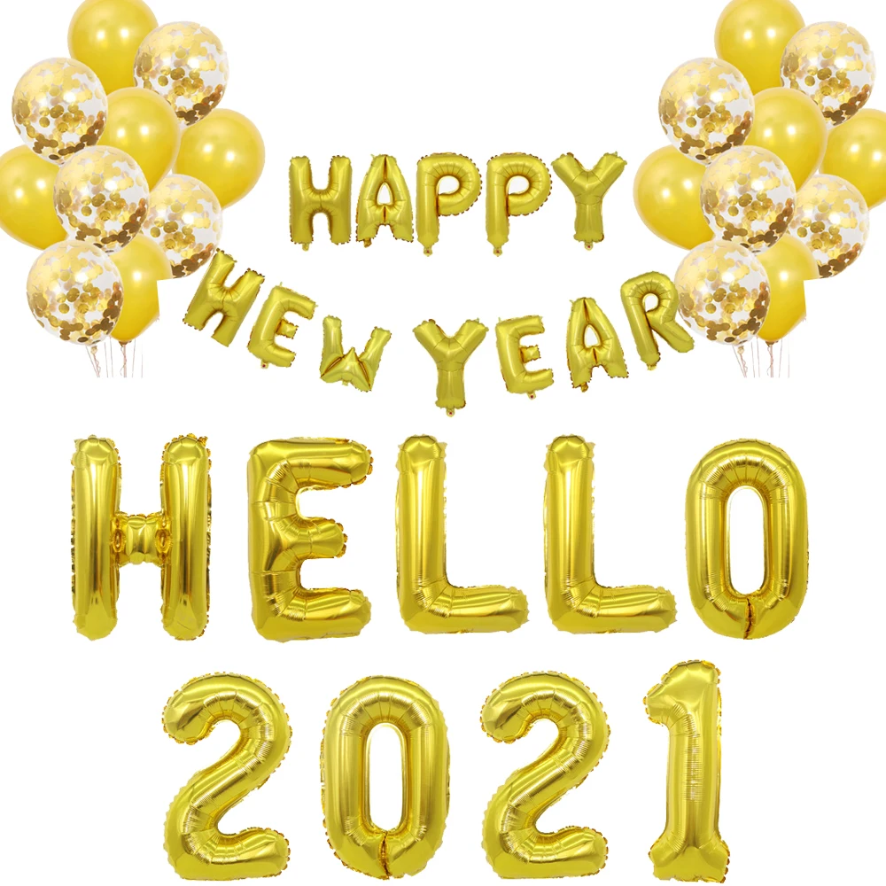 

16/32/40 Inch 2021 Foil Balloon Happy New Year Banner Garland 2020 Merry Christmas Eve Party Decorations For Home Ornaments Gold