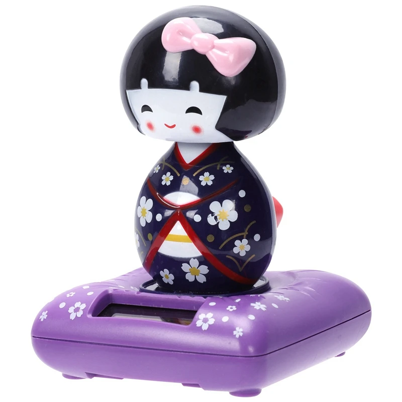 2 Pcs Solar Car Home Decor: 1 Pcs Powered Dancing Hula Girl with Blue Skirt& 1 Pcs Purple Kimono Cute Geisha Japanese Girl