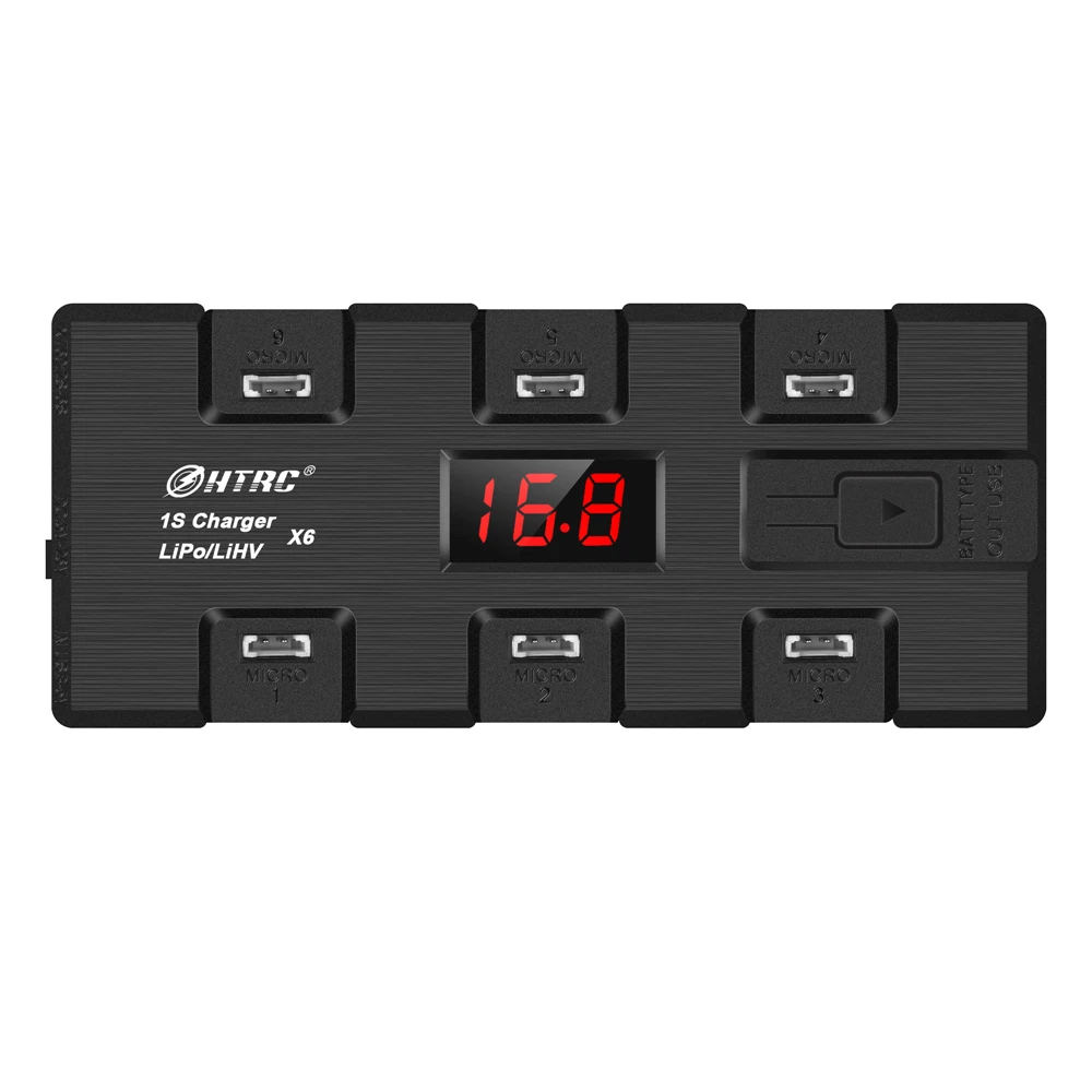 

HTRC 5V 1S Lipo LiHv Battery Charger Multi-functional 6 Charging Channels With Micro MX MCPX JST USB Port LED Display RC Charger